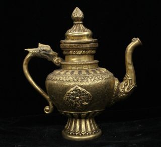 Chinese Dynasty Palace Bronze Brass Dragon Beast Wine Tea Pot Flagon Statue
