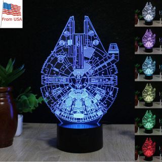 Star Wars Millennium Falcon 3d Led Night Light Touch Table Lamp Xmas Gift 7color