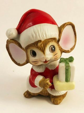 Vintage Homco Christmas Mouse With Package 3.  5 "