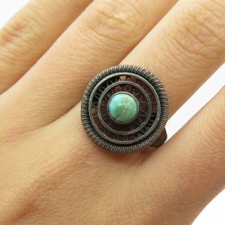 Antq Israel 925 Sterling Silver Real Turquoise Gemstone Ring Size 7 1/4