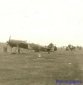 Org.  Photo: Captured Luftwaffe Fw.  190 Fighter By He - 162 Jet Fighter On Airfield