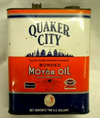 Vintage Quaker City Bonded Motor Oil Two Gallon Can