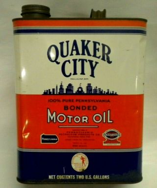 Vintage Quaker City Bonded Motor Oil two gallon can 2