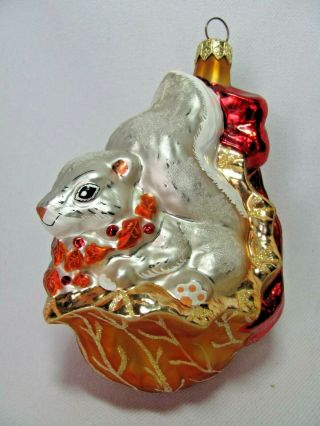 Vintage Htf Christopher Radko Squirrel In Nutshell Ornament Walnut Sparkles Fall
