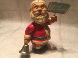 1950s Bell Ringing Santa Tin Wind - Up Toy By Tn Japan Christmas Decoration