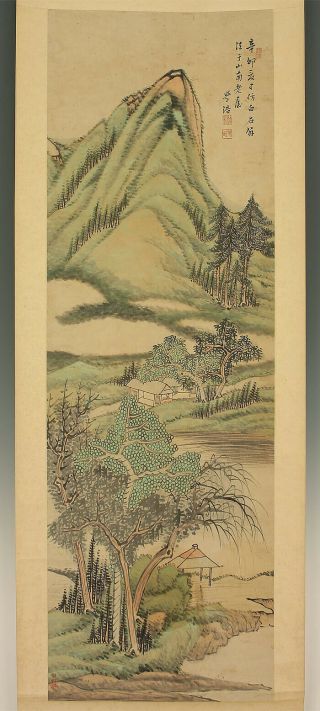 掛軸1967 Chinese Hanging Scroll " Steep Mountains Landscape " @e699