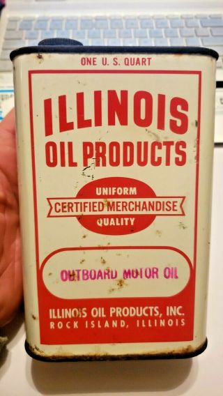 Full Vintage Illinois Oil Products Outboard Motor Oil Can One Quart
