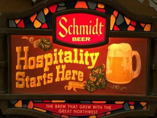 Vintage 1977 Schmidt Beer Hospitality Starts Here Lighted Bar Sign