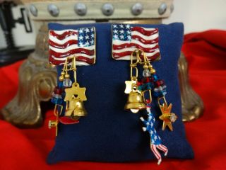 Lunch At The Ritz 4th Of July Uncle Sam Usa America Pierced Earrings Signed