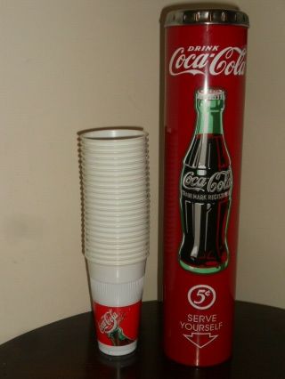1999 Red Plastic Coca Cola Paper Or Solo Cup Dispenser With Glasses