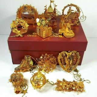 Danbury 2000 Gold 23k Plated Christmas Ornaments Set Of 12 Wt Box
