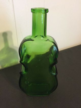Vintage Wheaton Green Glass Violin Shaped Bottle Decanter 7.  5 " Tall