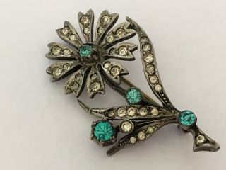 Antique Edwardian 1900’s Silver Paste Daisy Flower Brooch Pin.  2” X 1 1/8”.