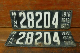 Vintage Minnesota License Plates Matching Pair Set 1918/1919/1920 28204