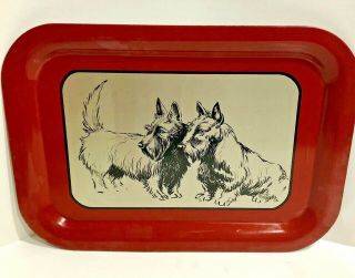 Vintage Scottish Terrier Scottie Dog Red Black Large Metal Tray Display Hanging