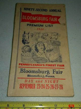 Vintage 1946 Bloomsburg Fair Premium List Farm Animals Horse Racing More Booklet