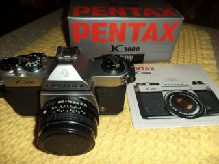 Vintage Pentax K1000 35mm Slr Film Camera With Smc Pentax - M 1:2 50mm Lens -