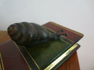 Awesome Vintage Maitland Smith Bronze Snail On Leather Book Paperweight