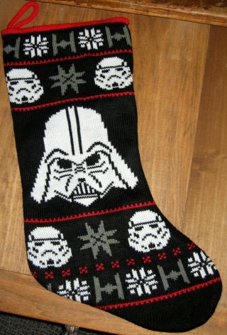 Star Wars Darth Vader Storm Trooper Knit Stocking Black White Red Christmas 18 "