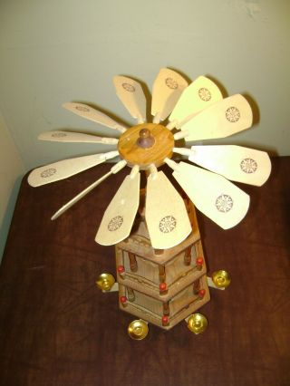 Vintage German Christmas Pyramid Candle Carousel Windmill Nativity Wood 2