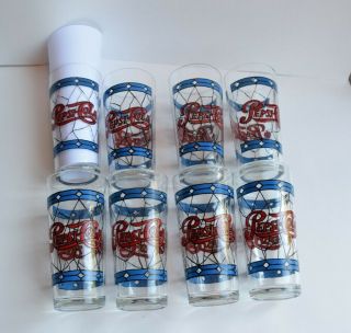 Vintage Pepsi Cola Tiffany Style 12 Oz Set Of 8 Stained Glass Vintage 1970s