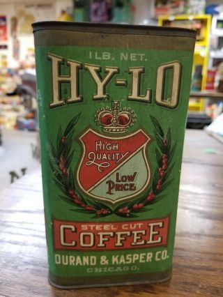 Vintage Hy - Lo Coffee Tin & Cardboard Can Canister Durand & Kasper Co Chicago Il