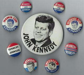 9 Different 1960 John F.  Kennedy Campaign Buttons