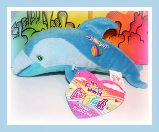 ❤️vtg Lisa Frank Bean Buddies Jumper Plush Stuffed Animal Toy Dolphin W/ Tag❤️