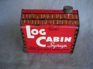 1950,  S Towle’s Log Cabin Syrup Metal Tin With Lid 58 Fluid Ounces 5lbs