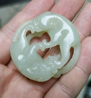 Philip’s Carmel Old Estate Chinese White Jade Double Lions Hanging Asian China