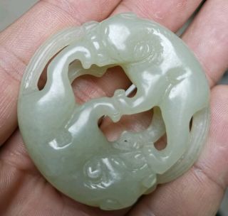 Philip’s Carmel Old Estate Chinese White Jade Double Lions Hanging Asian China 2