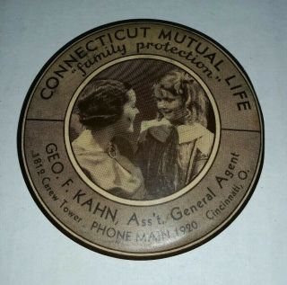 Vintage Connecticut Mutual Life Insurance Co.  Advertising Mirror Geo.  F.  Kahn Oh