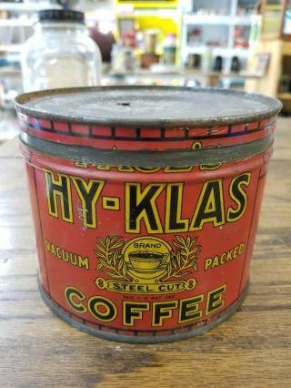 Old Hy - Klas Brand Keywind Coffee Tin Can W Lid Page Co St Joseph Kansas City Mo