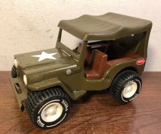 Vintage Mini Tonka Army Jeep Pressed Steel Toy W Top 6 1/2”