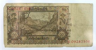 Third Reich 20 Reichsmark Note 1939