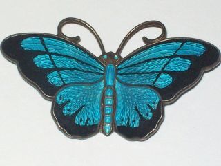 Vintage Hroar Prydz Norway.  925 Sterling Silver Turquoise Enamel Butterfly Pin