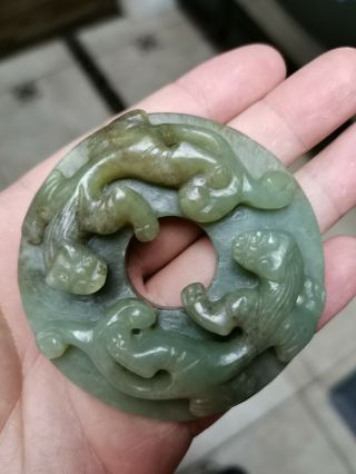 Philip’s Carmel Old Estate Chinese Double Dragon Green Jade Pendant Asian China