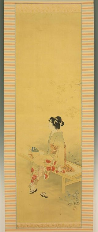 掛軸1967 Japanese Hanging Scroll : Shoei " Kimono Beauty " @e652