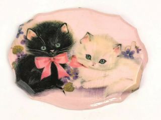 Vintage Mid Century Kitten Cat Decoupage Plaque Wall Hanging Decor 50s 60s Pink