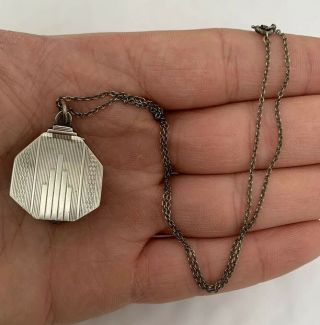 Solid Silver Art Deco Period Opening Locket Pendant On Chain 2