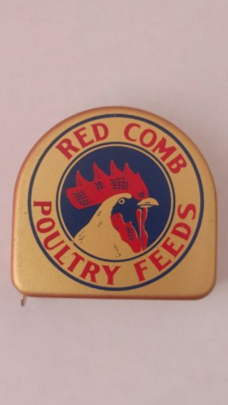 Vtg Orig.  Red Comb Poultry Feeds Metal Measuring Tape Eastern Shore Pocomoke Md