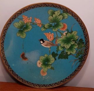 Antique Japanese Meji Period Cloisonne Charger Plate Large.  19th Century Blue