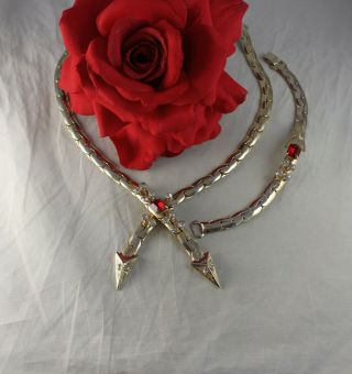 Vintage Ruby Red Rhinestone Necklace Bracelet Set Cat Rescue