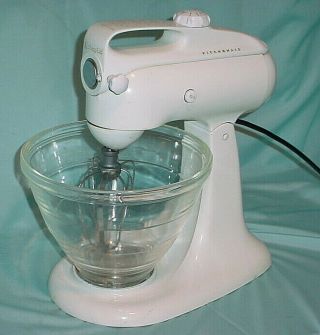 Vintage Kitchenaid Stand Mixer White Model 3 - C Glass Beehive Bowl Hobart