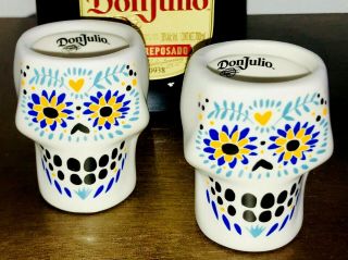 Tequila Don Julio 2 Ceramic Shot Glasses Mexico Day Of The Dead No Frida Kahlo