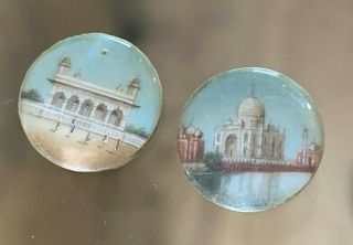Antique 19th Century Indian Miniature Paintings Taj Mahal Etc