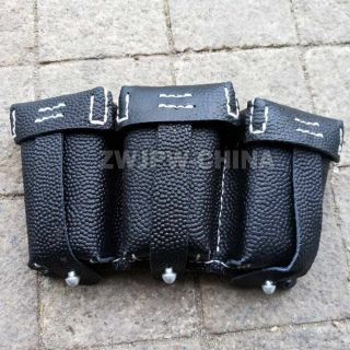 Wwii German Military Mauser 98k Triple Ammo Leather Ammunition Pouch Black