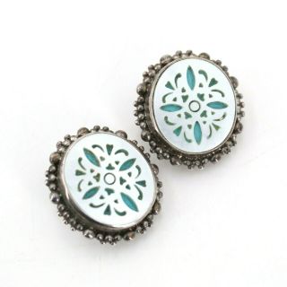 Stephen Dweck Sterling Silver Mother Of Pearl & Turquoise Clip On Earrings