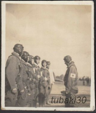 Y11 Ww2 Japanese Army Orig.  Photo Line Up Pilots In Air Force Base