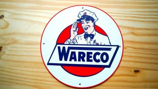 Vintage Wareco Porcelain Enamel 11 3/4  Sign Gas Motor Oil Petrol Pump Plate Nr